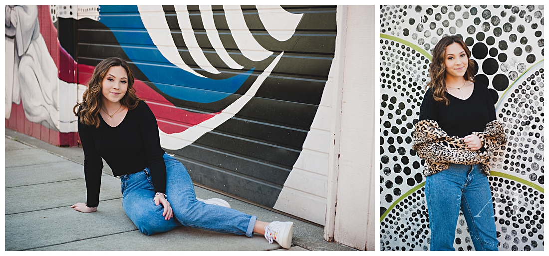 Awesome Murals in Tacoma for Senior Portraits | Modern Senior Portraits, Outfit Ideas, Leopard Print Jacket| Photographed by the Best Tacoma Senior Photographer Amanda Howse