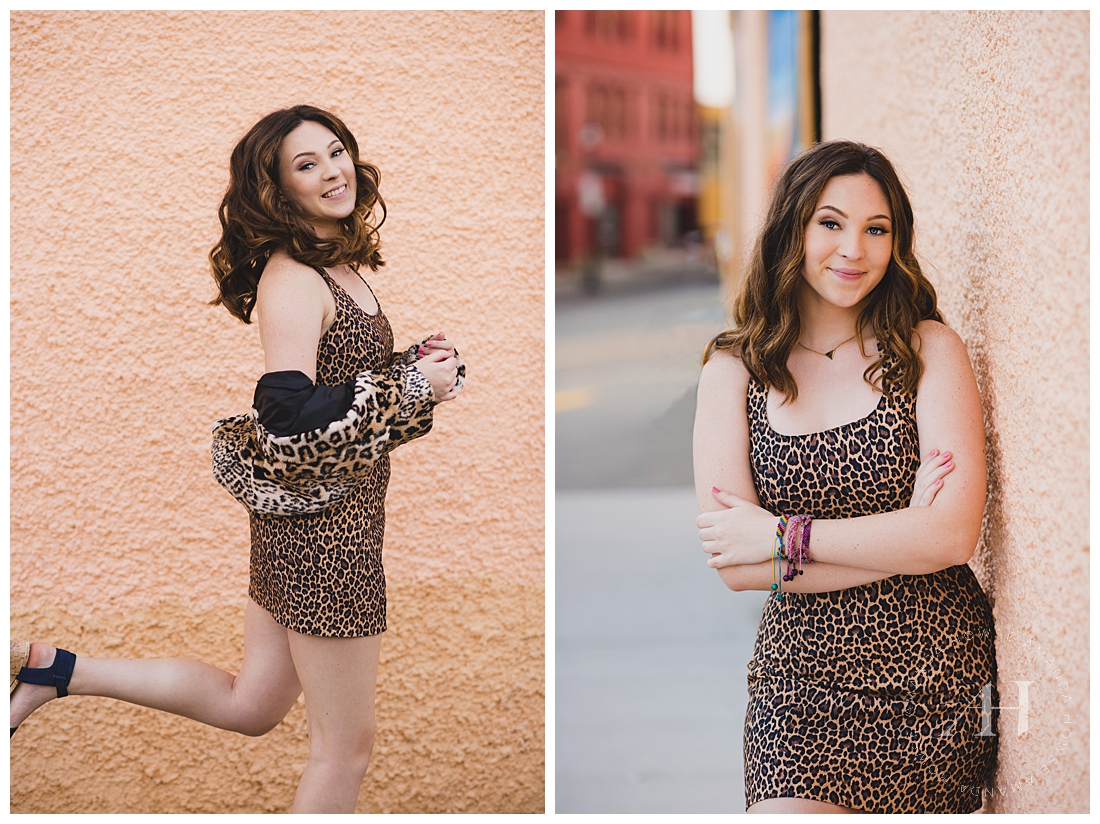 Candid Senior Portraits in Tacoma | How to Style Leopard Print for Your Senior Portraits, Glam Hair and Makeup Ideas, Senior Outfit Inspo | Photographed by the Best Tacoma Senior Photographer Amanda Howse