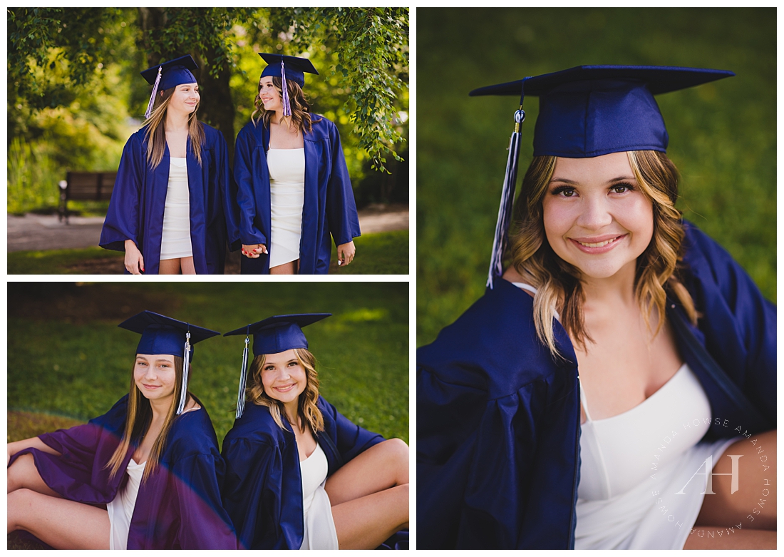 Blue Cap and Gown Senior Portraits in Tacoma | Outdoor Senior Photos with Amanda Howse Photography
