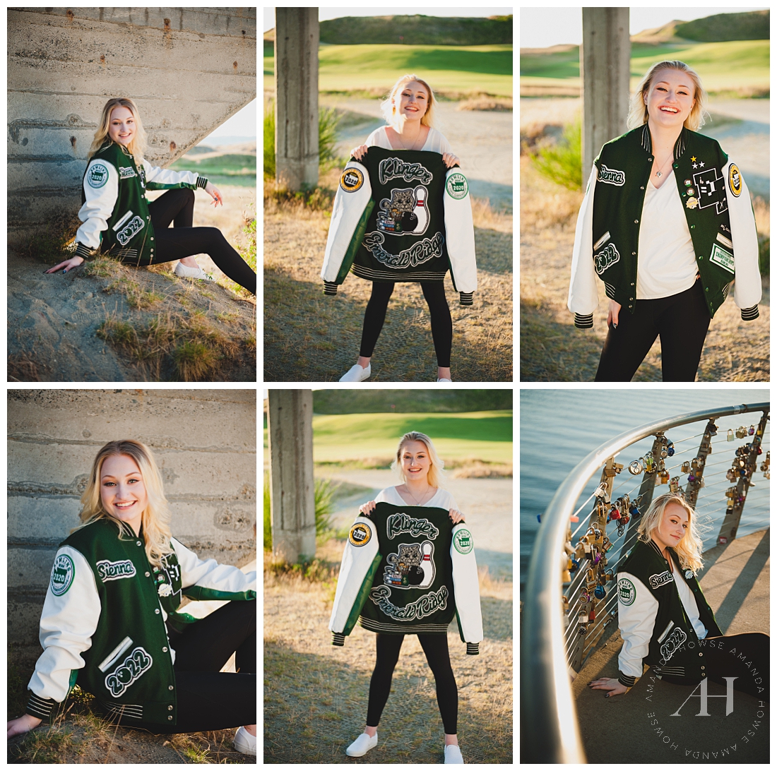 Senior Portraits with a Varsity Letter Jacket | Pose Ideas for Senior Portraits, How to Personalize Senior Portrait Sessions | Photographed by the Best Tacoma Senior Portrait Photographer Amanda Howse Photography