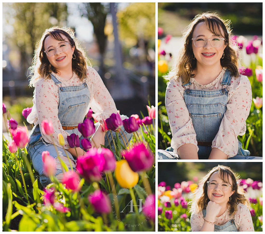 Sunny Senior Portraits in April | Overalls for Senior Portraits, Cute Outfit Inspiration | Photographed by the Best Tacoma Senior Photographer Amanda Howse Photography