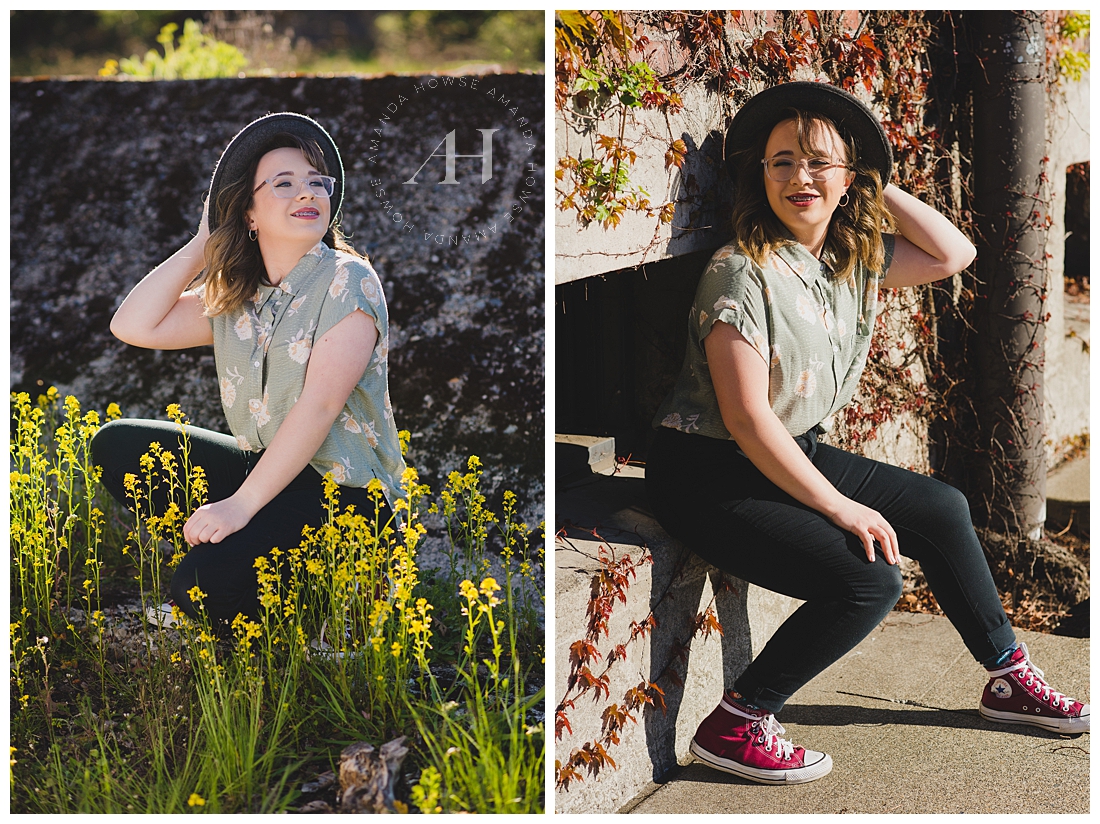 Edgy Senior Portraits Outside | How to Style Converse for Senior Portraits, Casual Outfit Inspiration, Spring Outfit Ideas | Photographed by the Best Tacoma Senior Photographer Amanda Howse Photography