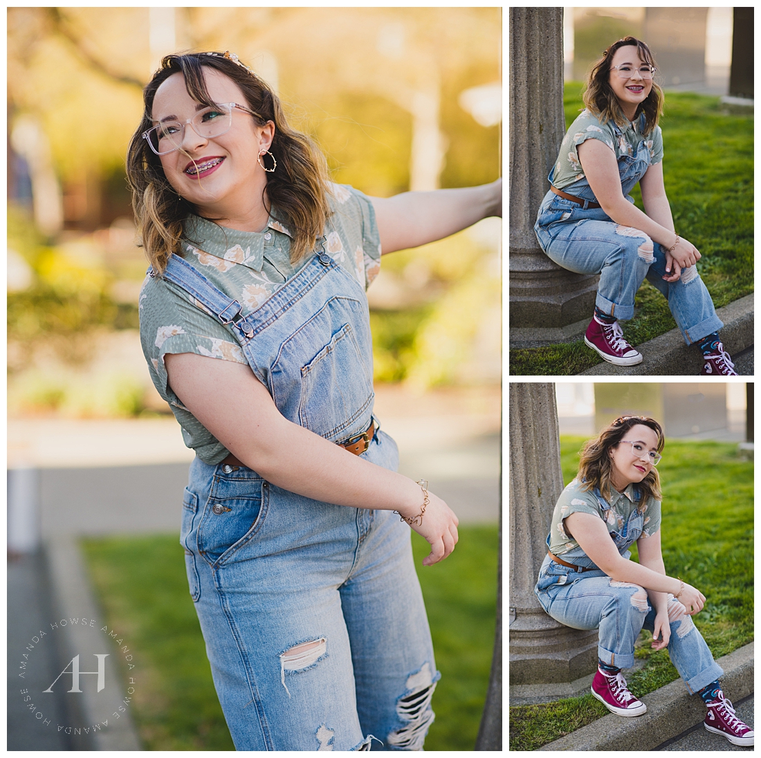 Cute Outdoor Senior Portraits with High School Senior | How to Wear Overalls, Senior Style, Chuck Taylors for Senior Portraits | Photographed by the Best Tacoma Senior Photographer Amanda Howse Photography