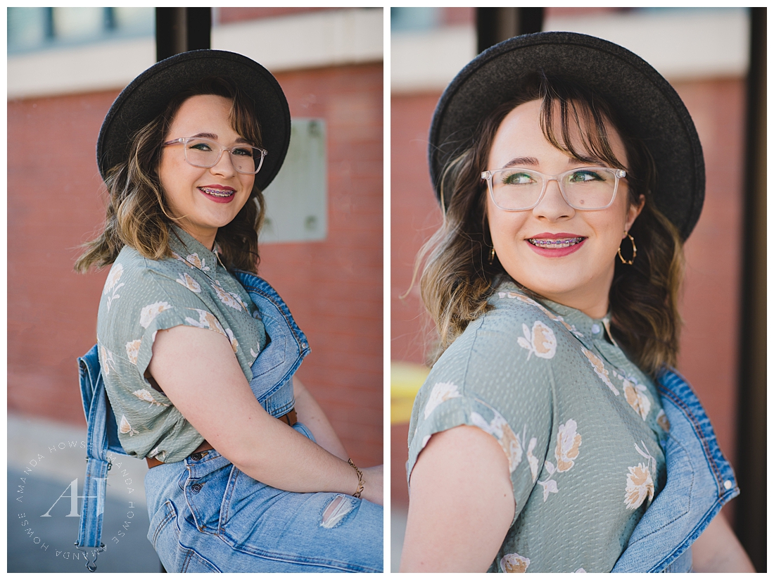 How to Style a Hat for Senior Portraits | Overalls, Floral Blouse, Accessories for Spring Senior Portraits in Tacoma | Photographed by the Best Tacoma Senior Photographer Amanda Howse Photography