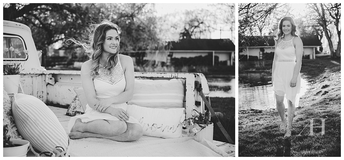 Senior Portraits on a Farm in a Vintage White Truck | Photographed by the Best Tacoma Senior Portrait Photographer Amanda Howse Photography 