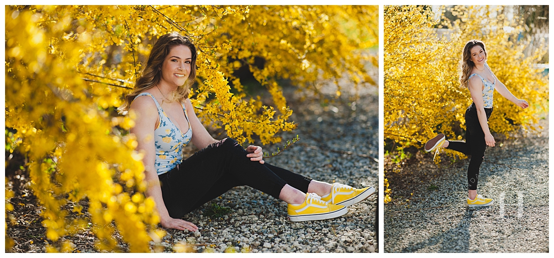 How to Style Yellow Shoes for Senior Portraits | Outdoor Senior Photos with Yellow Tree | Photographed by the Best Tacoma Senior Portrait Photographer Amanda Howse Photography 