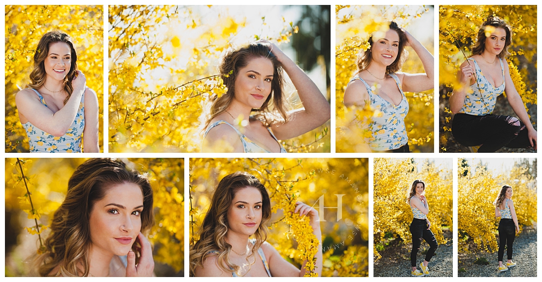 Senior Portraits with a Blooming Yellow Tree | Photographed by the Best Tacoma Senior Portrait Photographer Amanda Howse Photography 