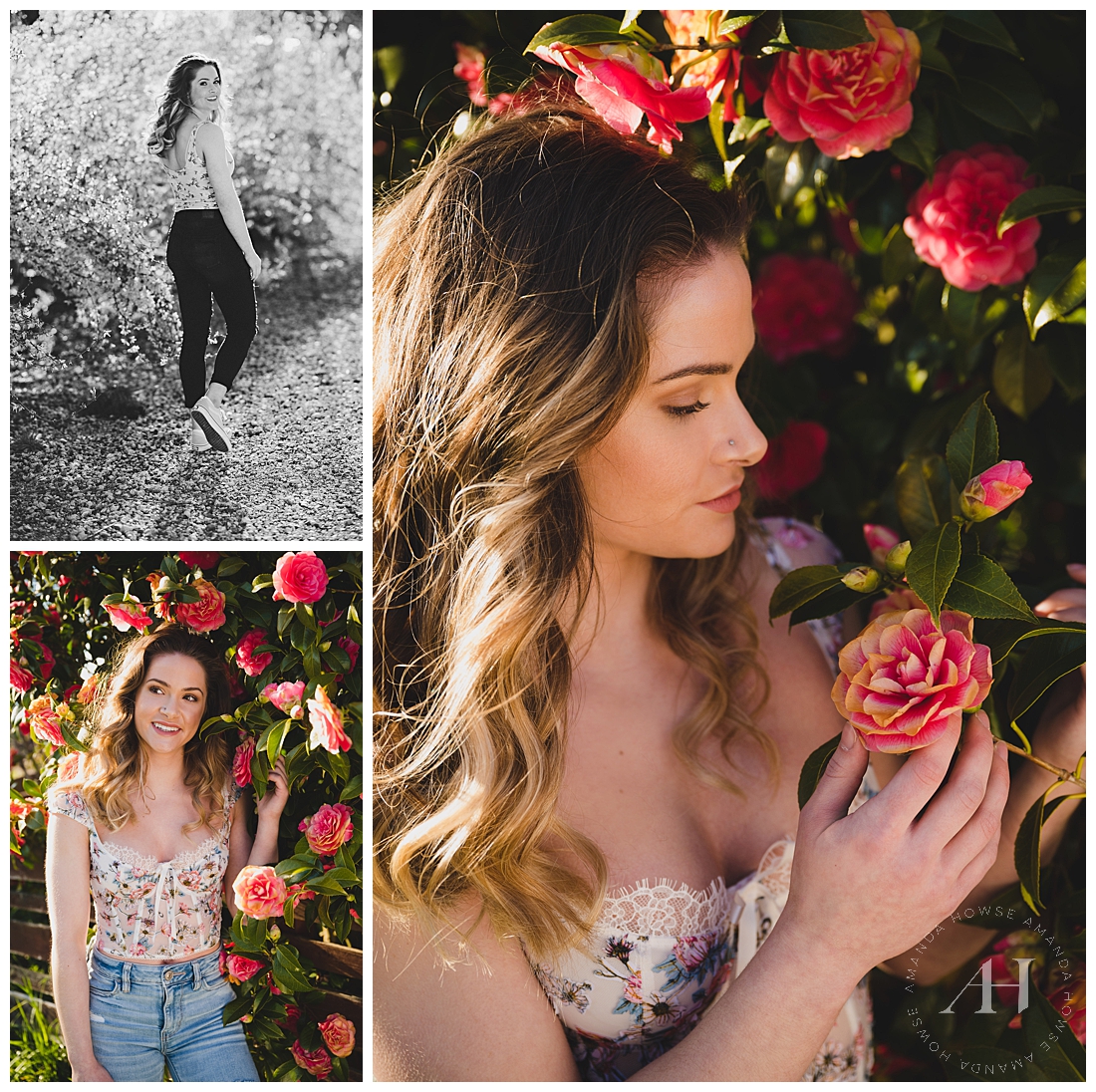 Senior Portraits in a Garden | Spring Blossom Themed Portraits in Tacoma | Photographed by the Best Tacoma Senior Portrait Photographer Amanda Howse Photography 