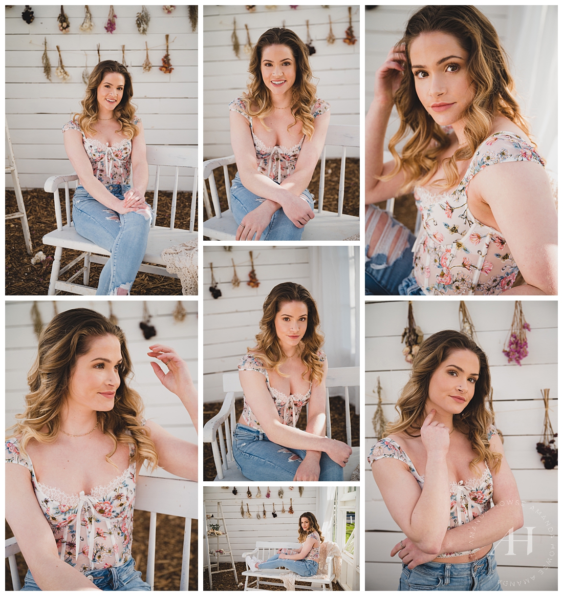 Senior Portraits with Vintage Style | Floral Corset, Jeans, Outfit Inspo for Senior Photos | Photographed by the Best Tacoma Senior Portrait Photographer Amanda Howse Photography 