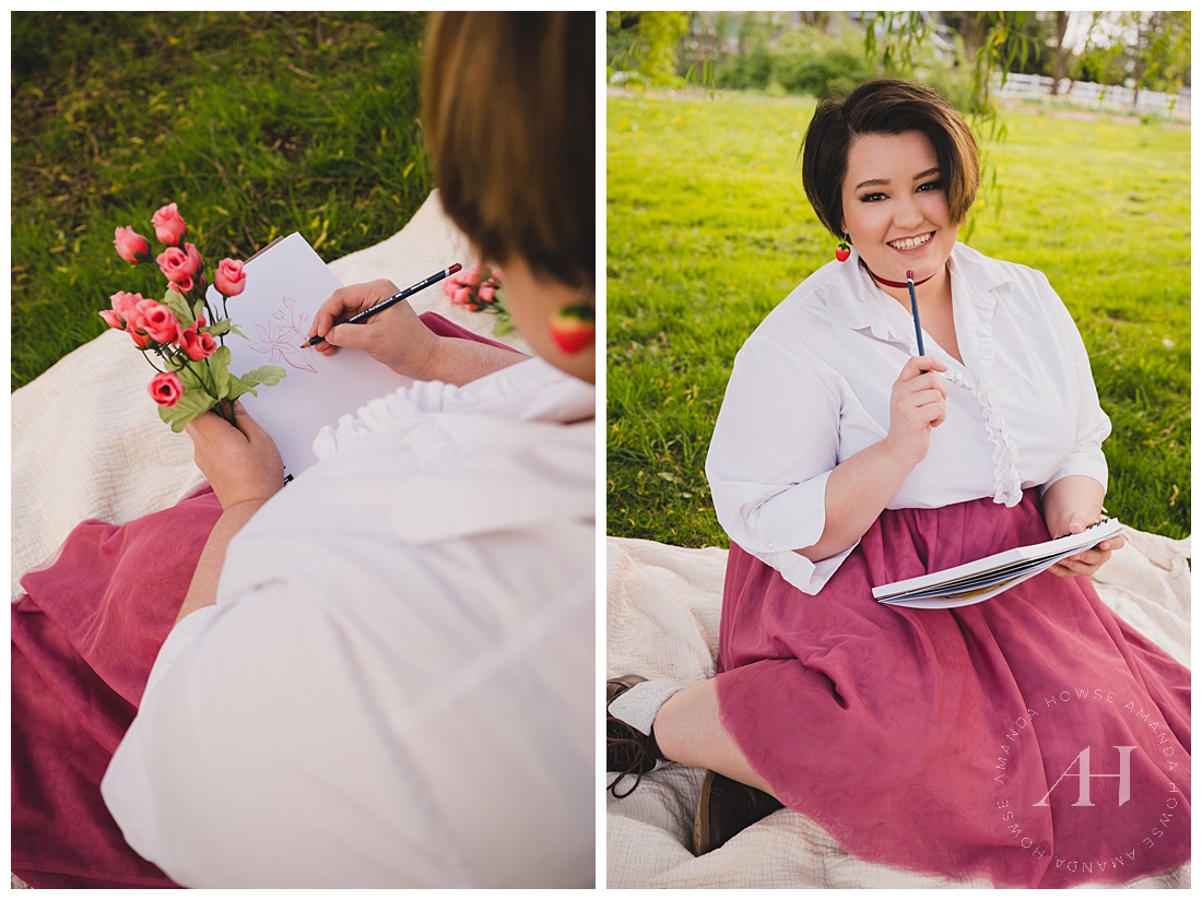 Drawing Flowers in a Sketchbook | Personalized Senior Portraits | Photographed by the Best Tacoma Senior Photographer Amanda Howse Photography