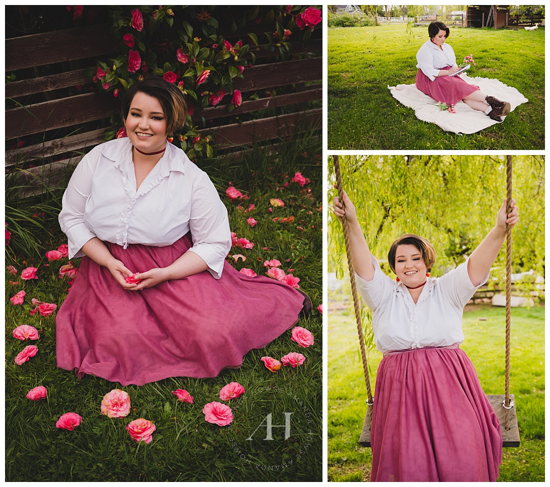 Senior Portraits on a Tree Swing | Flower Meadow Senior Portraits, How to Style Vintage Clothes | Photographed by the Best Tacoma Senior Photographer Amanda Howse Photography