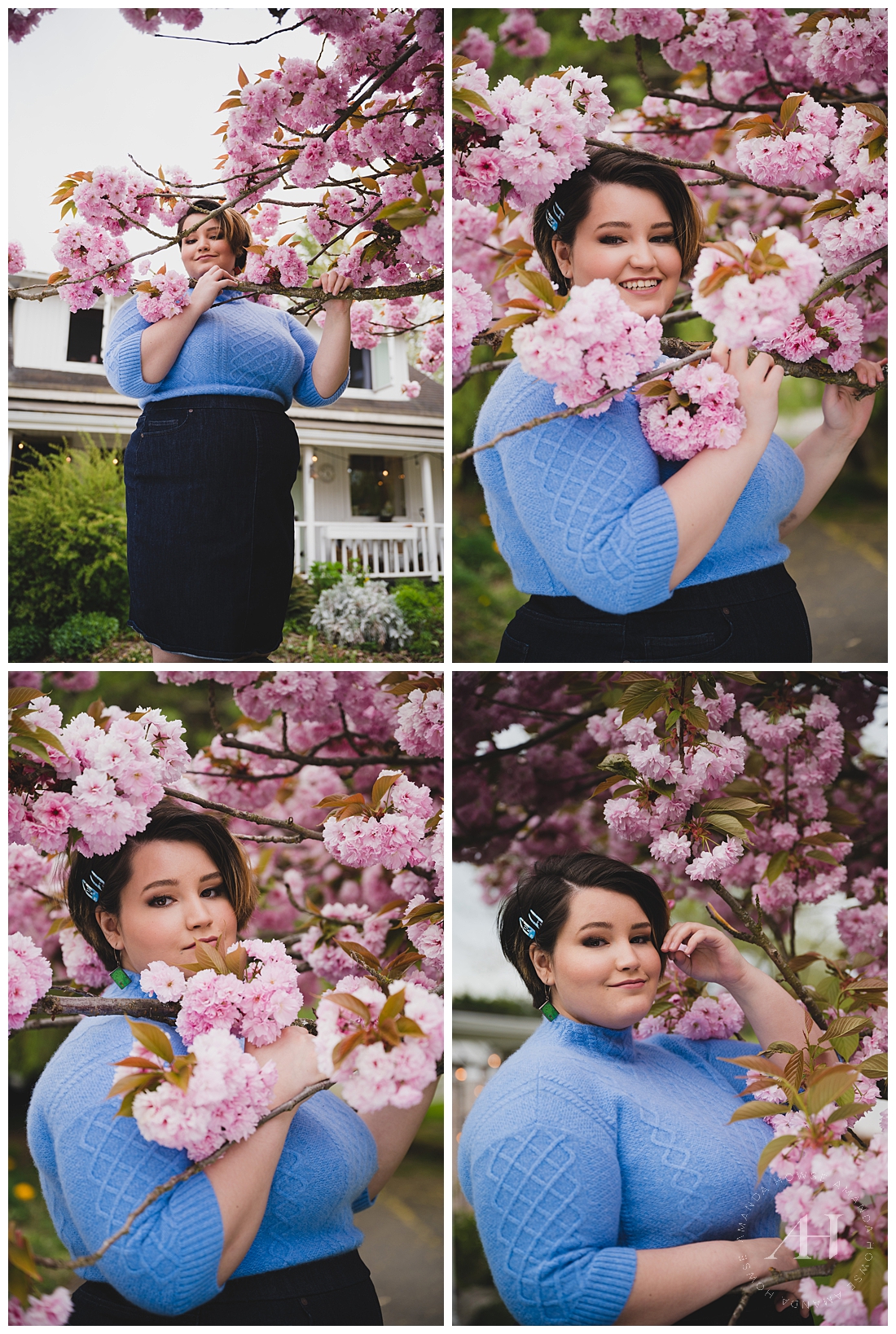 Cherry Blossom Portraits | What to Wear for Spring Senior Photos | Photographed by the Best Tacoma Senior Photographer Amanda Howse Photography