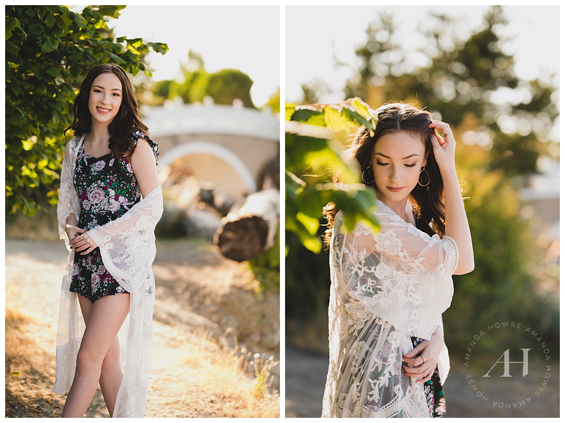 Chinese Reconciliation Park Portraits | Sunny Senior Portraits, How to Style Floral Prints for Senior Portraits | Photographed by the Best Tacoma Senior Photographer Amanda Howse Photography