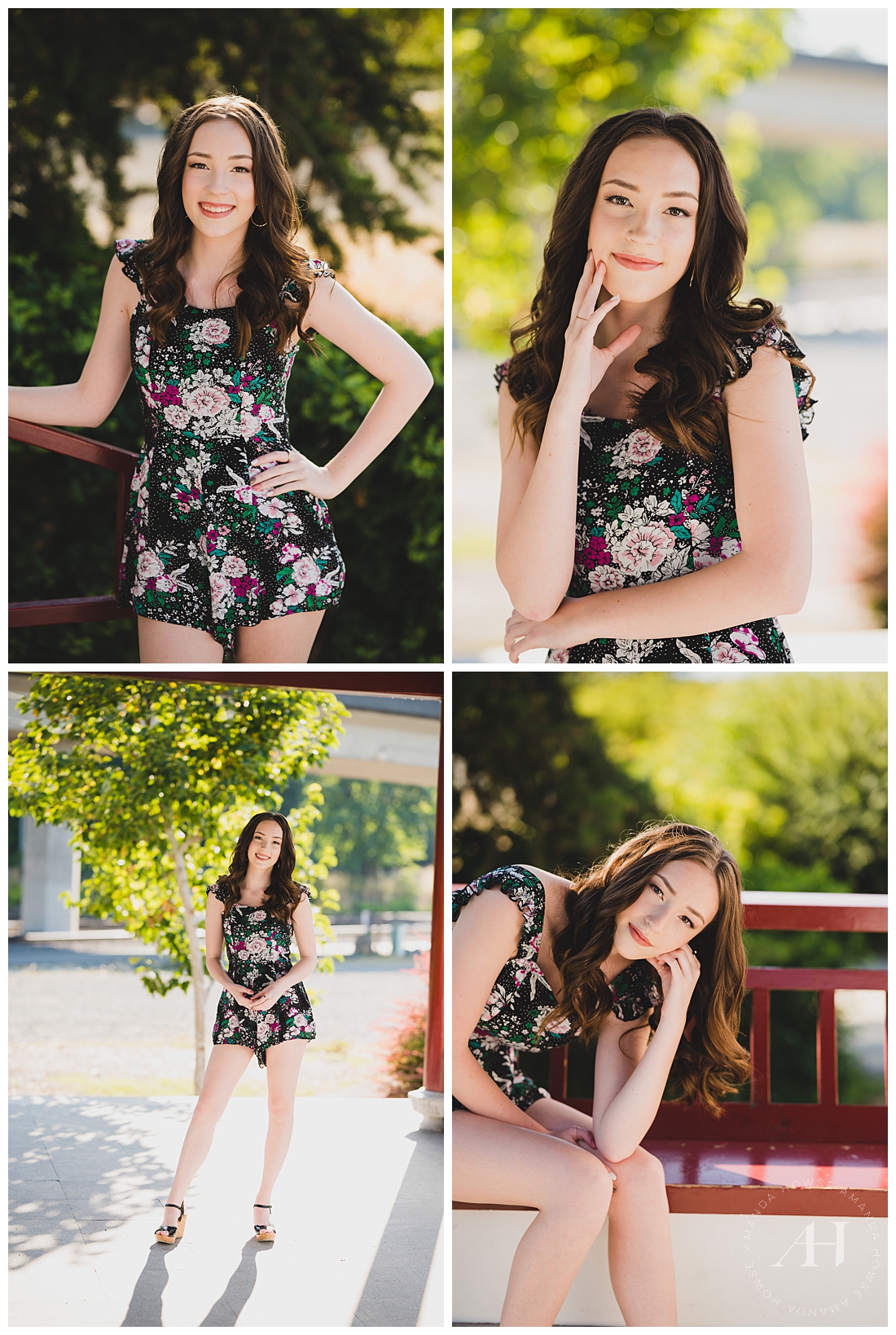 Senior Portraits in a Floral Romper | Chinese Reconciliation Park Portraits in Tacoma | Photographed by the Best Tacoma Senior Photographer Amanda Howse Photography