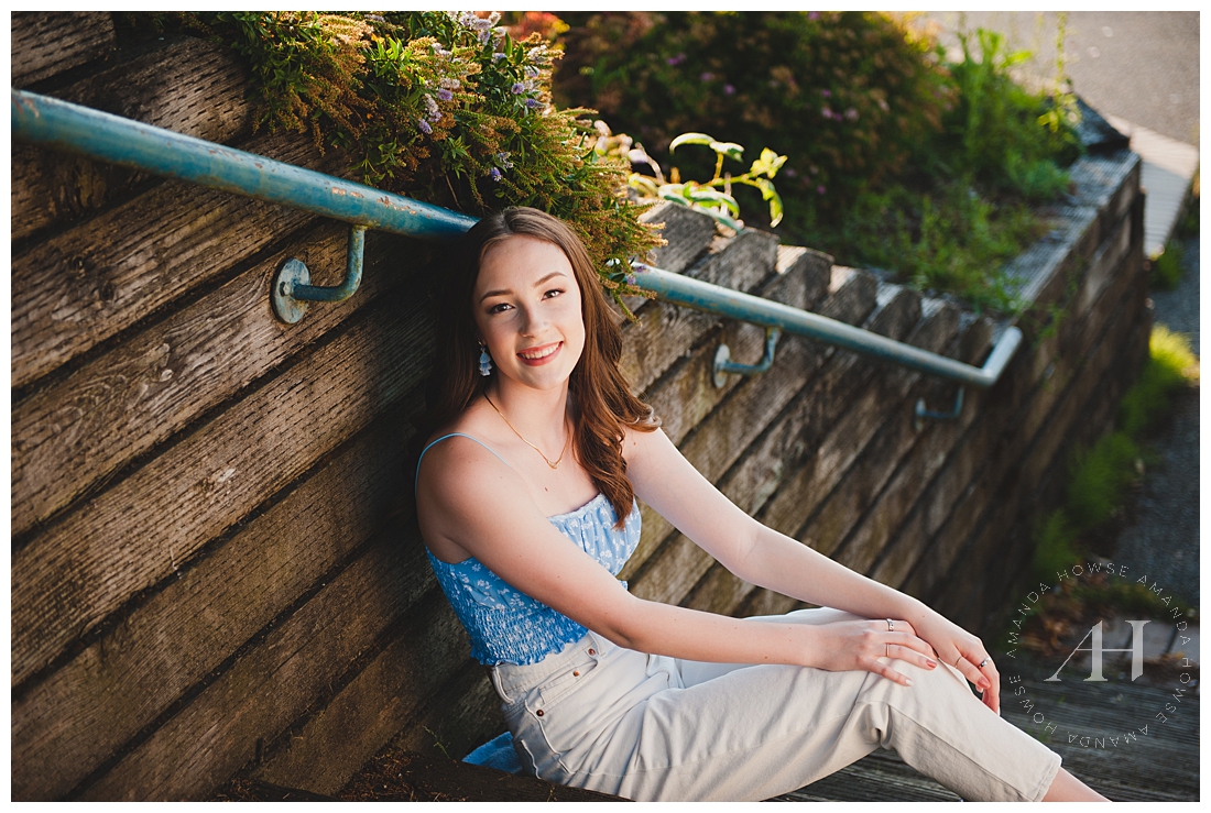 Senior Portraits on Wood Steps | How to Wear a Crop Top | Photographed by the Best Tacoma Senior Photographer Amanda Howse Photography