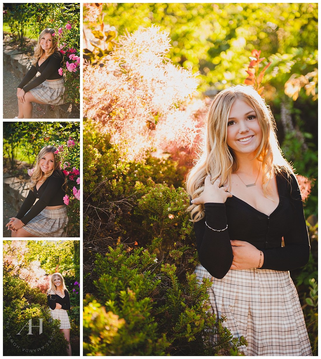 What to Wear for Senior Portraits | How to Style a Plaid Skirt, Pose Ideas for High School Senior Girls | Photographed by the Best Tacoma Senior Portrait Photographer Amanda Howse Photography