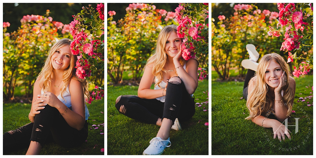 Cute Rose Garden Portraits of High School Senior | Summer Portraits in Tacoma | Photographed by the Best Tacoma Senior Portrait Photographer Amanda Howse Photography