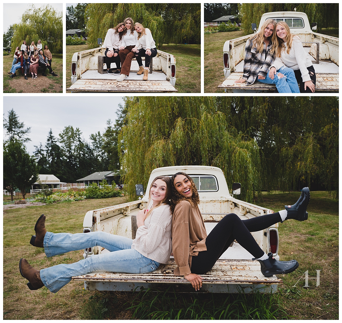 Cute Senior Portraits on a Vintage Truck | Best Locations for Senior Portraits in Tacoma, Outfit Ideas for Fall Portraits | Photographed by the Best Tacoma Senior Portrait Photographer Amanda Howse Photography