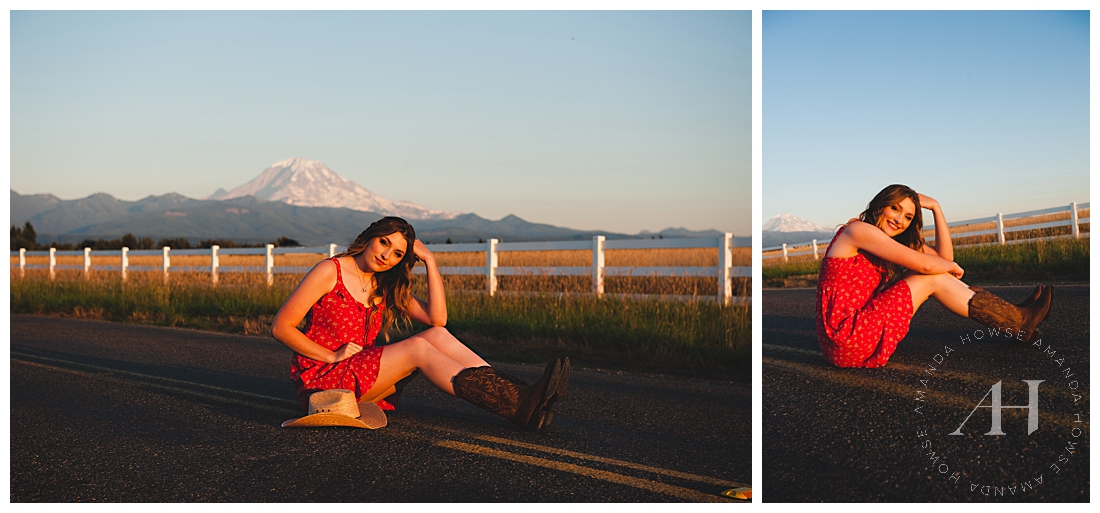 Senior Portraits on Quiet Country Road | How to Style a Red Dress | Photographed by the Best Tacoma Senior Photographer Amanda Howse Photography