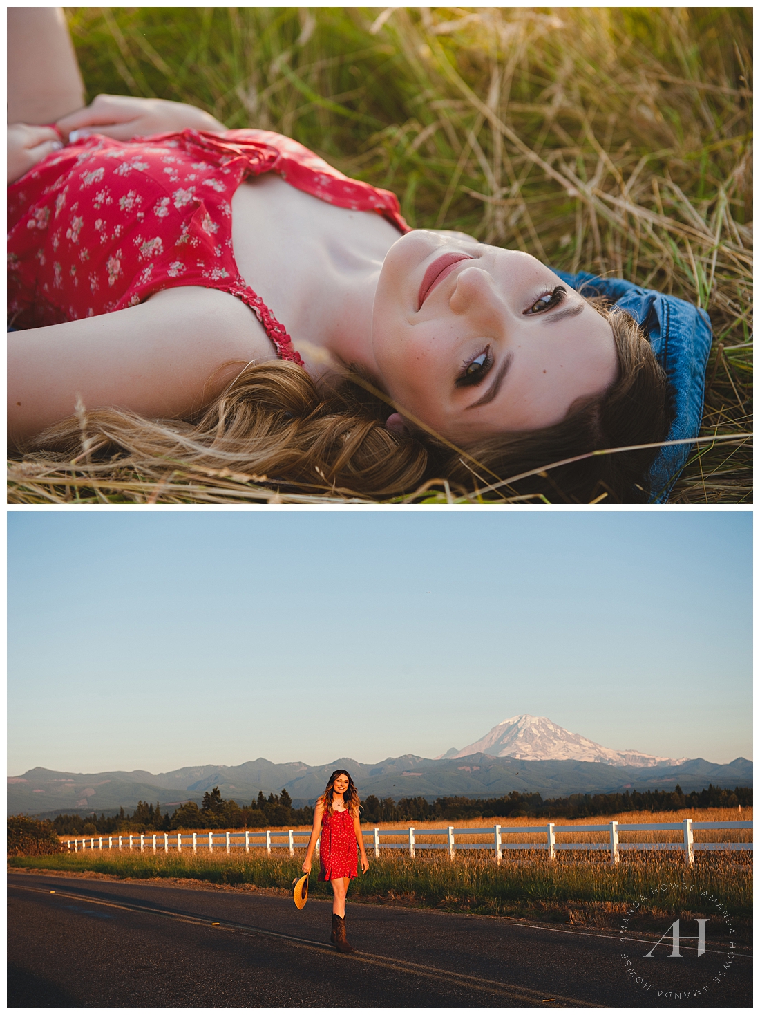 Senior Portraits with Clear Views of Mount Rainier | Rustic Senior Portraits, What to Wear for Summer Portraits | Photographed by the Best Tacoma Senior Photographer Amanda Howse Photography