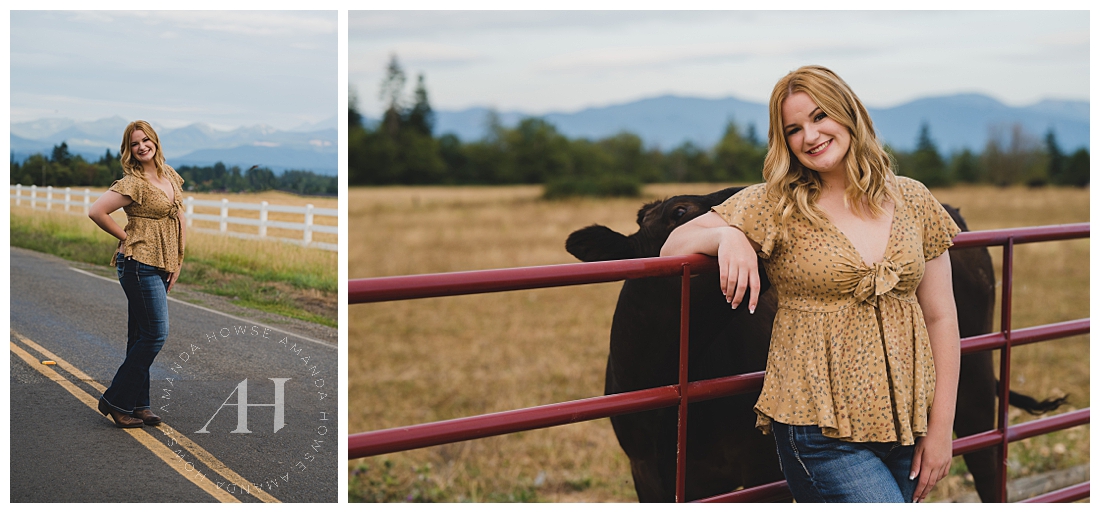 Senior Portraits on Quiet Country Road | How to Pose with Cute Animals | | Photographed by the Best Tacoma Senior Photographer Amanda Howse Photography
