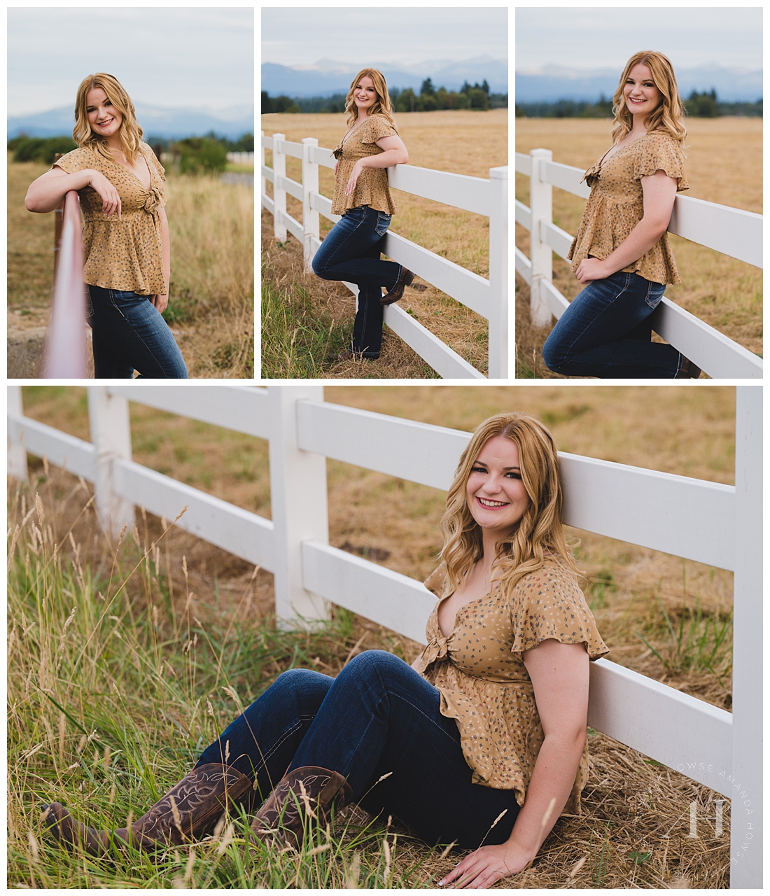 Rustic Senior Portraits with White Picket Fence | Cute Senior Portrait Outfits for a Country Vibe | Photographed by the Best Tacoma Senior Photographer Amanda Howse Photography