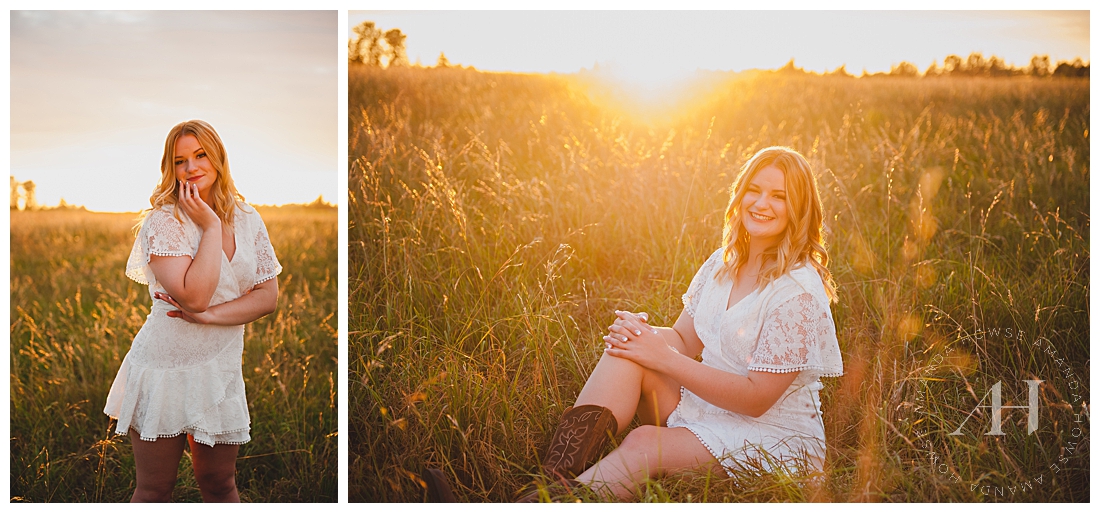 August Summer Sunset Senior Portraits | Photoshoot Inspo with Sunset | Photographed by the Best Tacoma Senior Photographer Amanda Howse Photography
