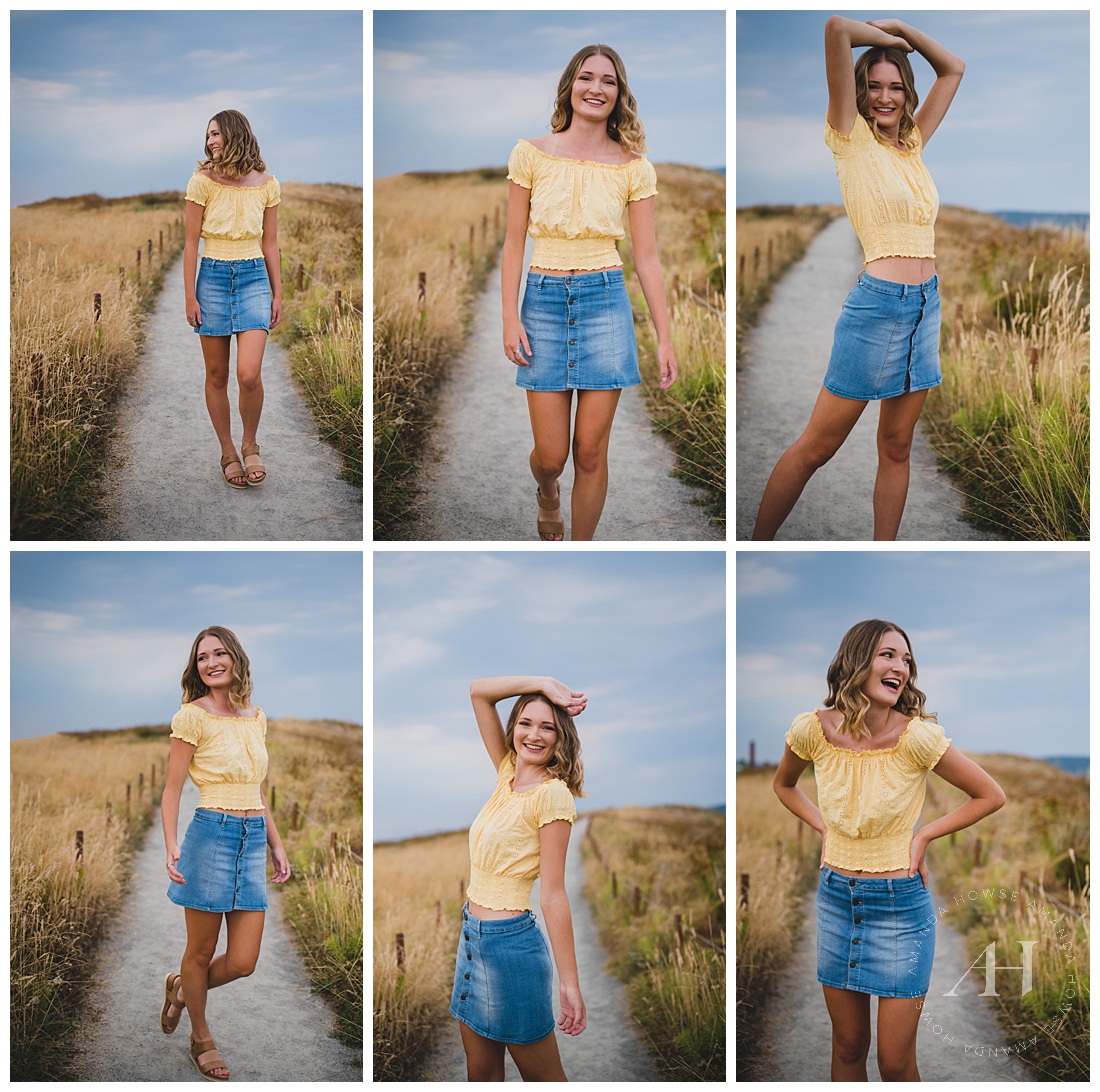 Senior Shoot by the Water in Tacoma | Dune Peninsula, Complementary Outfit Colors, Posing Tips for Senior Girls | Photographed by the Best Tacoma Senior Portrait Photographer Amanda Howse Photography