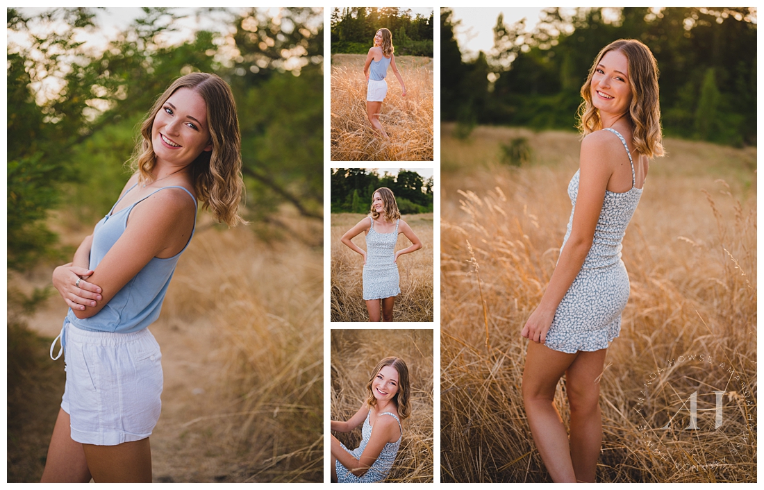 Rural Summertime Senior Pics in Tall Grass Field | Cute and Comfy Outfit Ideas, Fun Summer Photoshoot for Senior Girls | Photographed by the Best Tacoma Senior Photographer Amanda Howse Photography