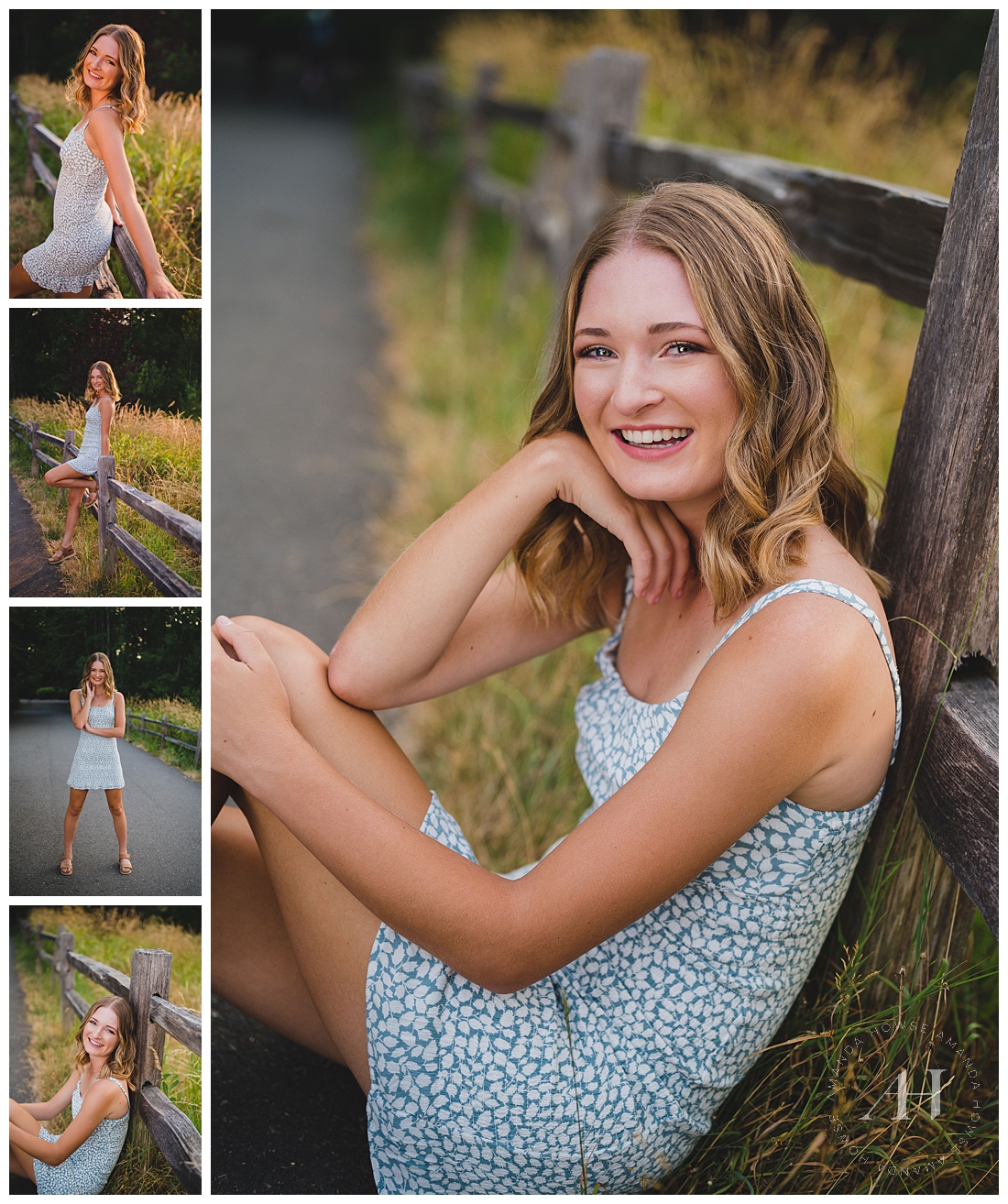 Cute Summer Senior Photos in Tall Yellow Grass | Blue summer dress and Sandals, Posing Ideas for Fun Senior Portraits | Photographed by the Best Tacoma Senior Photographer Amanda Howse Photography