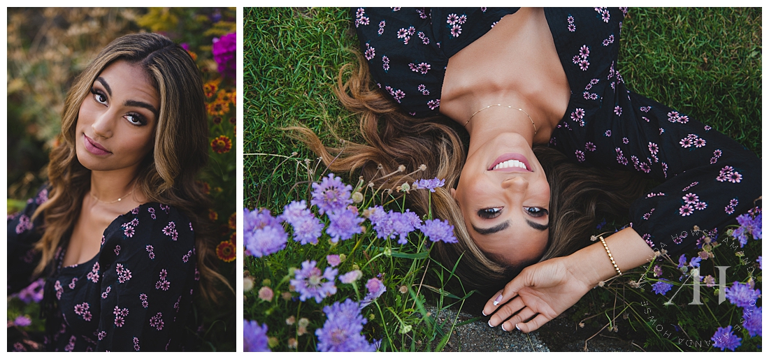 August Tacoma Senior Portraits | Flowery Summer Photoshoot with Purple Tones | Photographed by the Best Tacoma Senior Photographer Amanda Howse Photography