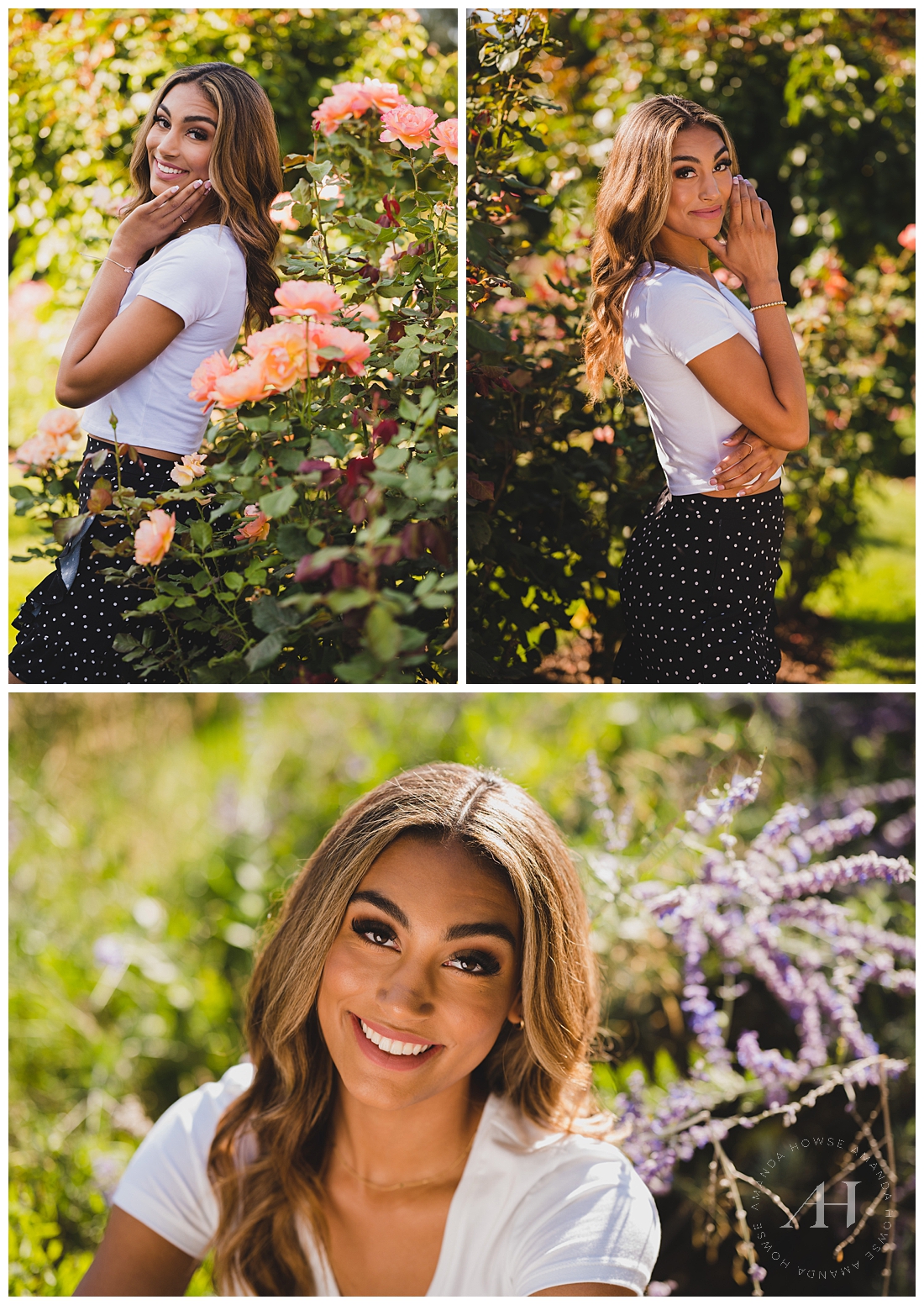 Black and White Skirt Ideas for Senior Portraits in a Garden | Point Defiance Rose Garden Portraits | Photographed by the Best Tacoma Senior Photographer Amanda Howse Photography