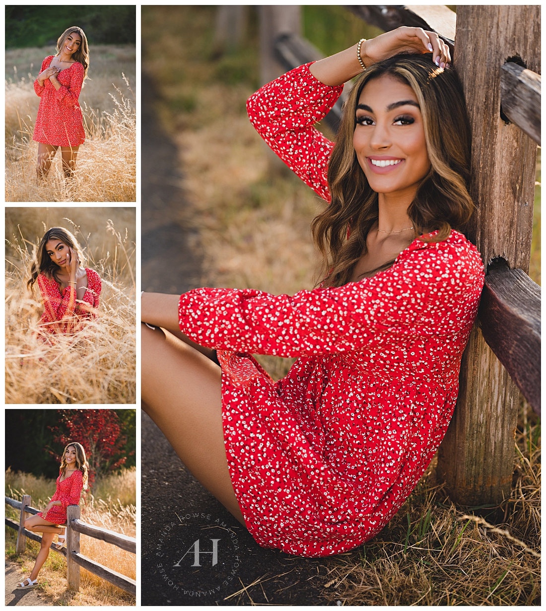 Best Red Dresses for Cute Summer Senior Portraits | Rustic Style Senior Photos in Golden Grass Field | Photographed by the Best Tacoma Senior Photographer Amanda Howse Photography