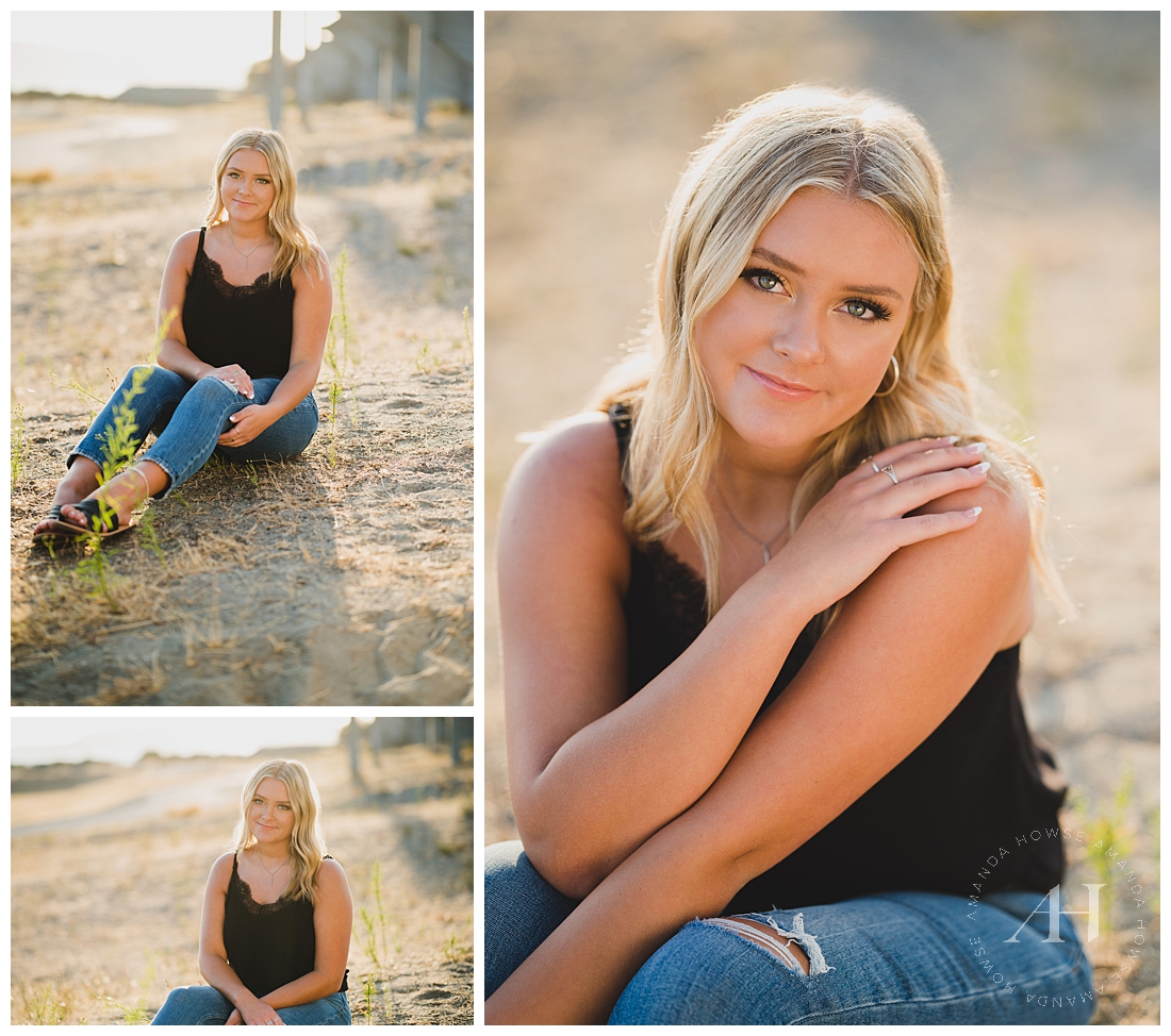 Natural Outdoor Senior Portraits | Black Summer Tank with Cute Ripped Jeans | Photographed by the Best Tacoma Senior Photographer Amanda Howse Photography
