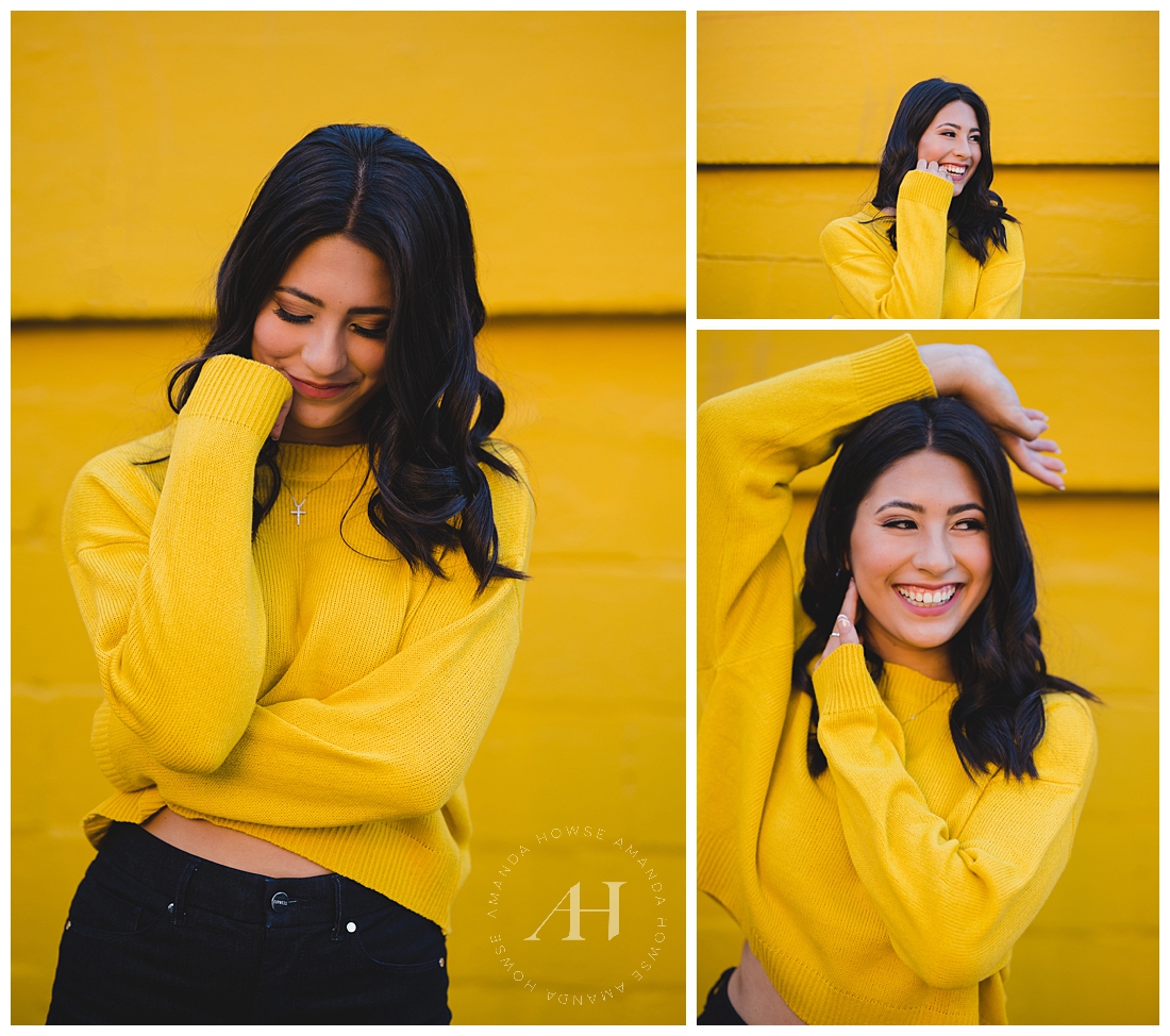Bright Summer Colors for Senior Shoots in Tacoma | Yellow Monochrome Outfit | Photographed by the Best Tacoma Senior Portrait Photographer Amanda Howse Photography