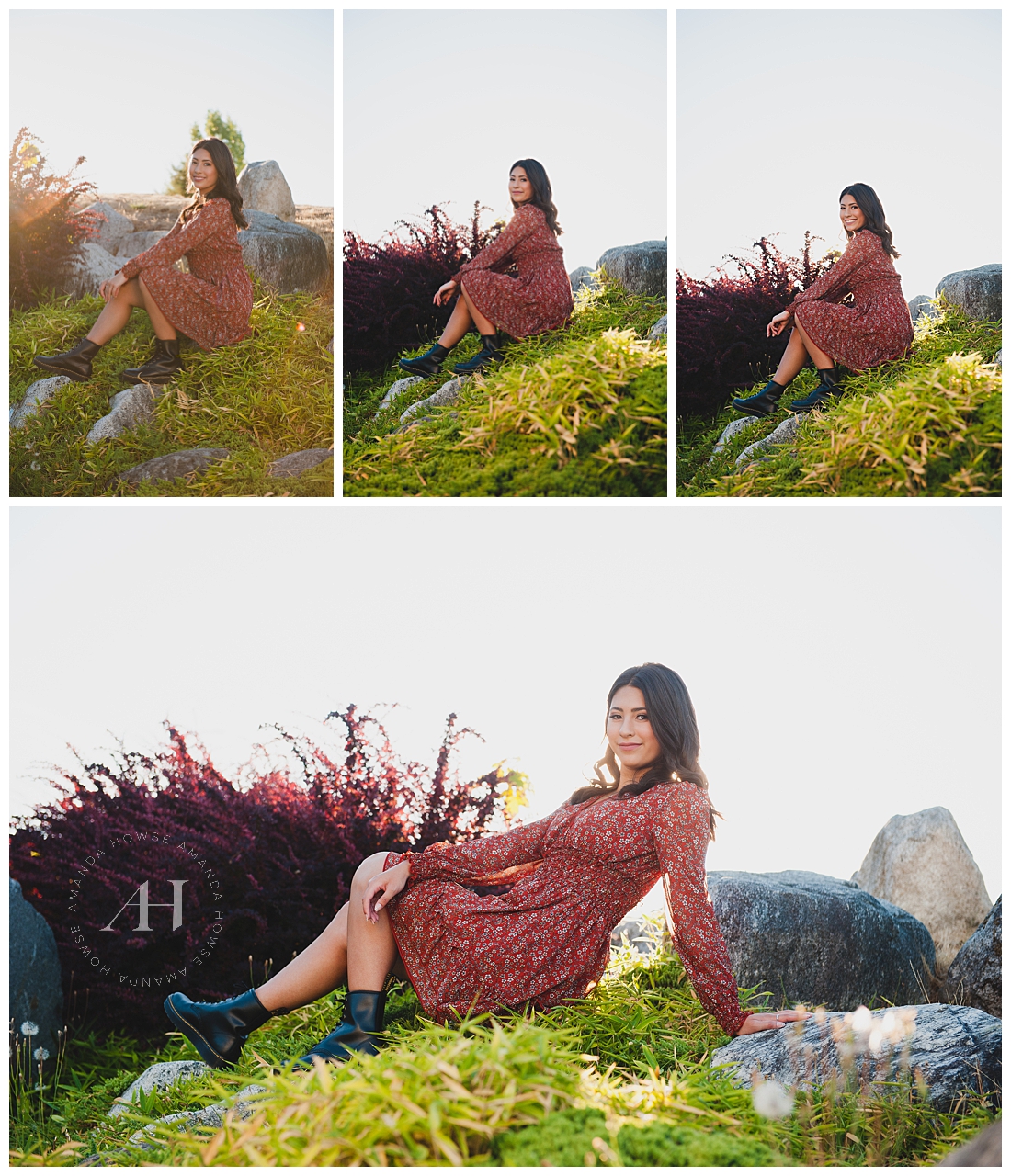Lush Natural Waterfront Picture Ideas | Greenery and Rock Backgrounds, Cute Outfit Ideas for Seniors, Doc Martens | Photographed by the Best Tacoma Senior Portrait Photographer Amanda Howse Photography