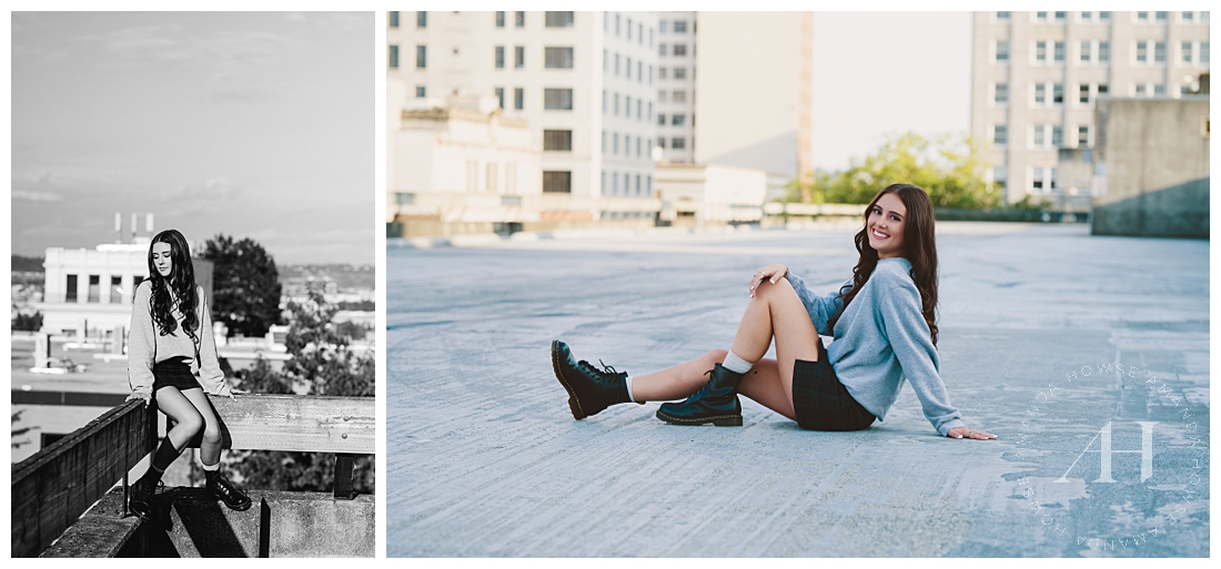 Rooftop Senior Session | Downtown Tacoma, Trendy Locations For Senior Pics | Photographed by the Best Tacoma Senior Photographer Amanda Howse Photography
