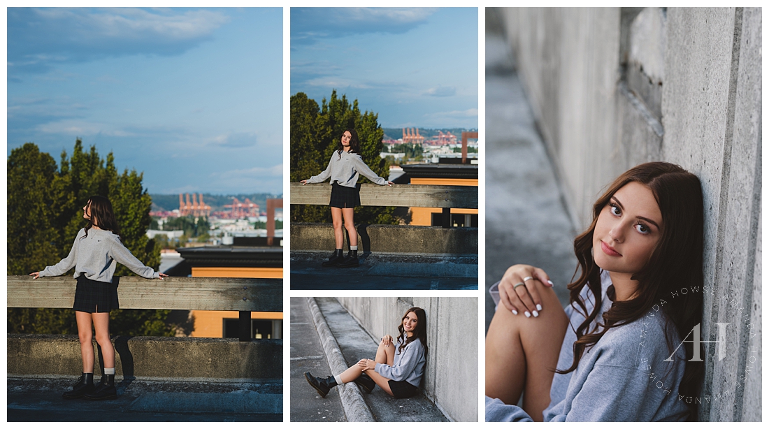 Senior Portraits With Tacoma Skyline | Senior Style Guide, Plaid Skirt and Doc Martens | Photographed by the Best Tacoma Senior Photographer Amanda Howse Photography