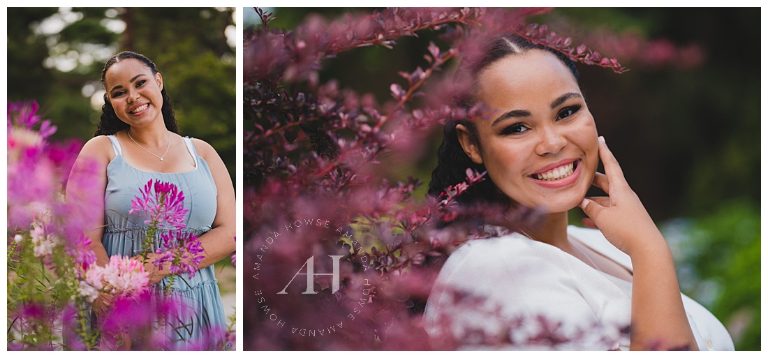 Summer Senior Photos | Pink and Blue Themed, Flower Garden | Photographed by the Best Tacoma Senior Photographer Amanda Howse Photography