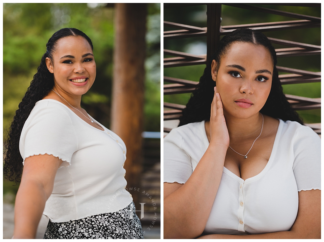 B&W Themed Senior Portraits | White Short-Sleeve Top with Buttons, Cute Senior Fashion | Photographed by the Best Tacoma Senior Photographer Amanda Howse Photography