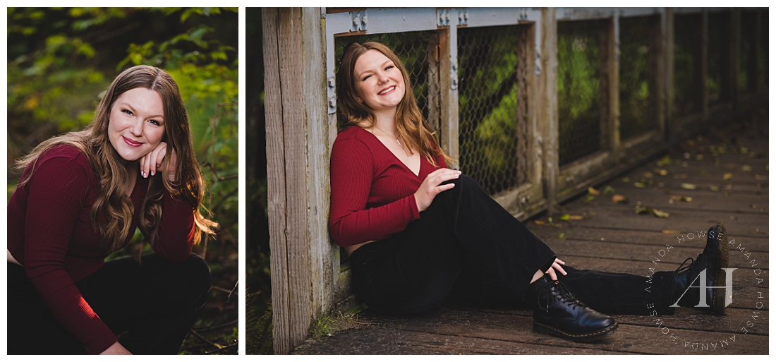 Rustic Wooden Bridge in Forest | Tacoma Senior Portrait Locations | Photographed by the Best Tacoma Senior Photographer Amanda Howse Photography