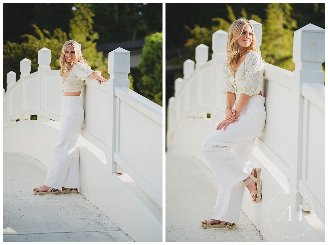 Sweet Summery Senior Portraits | Posing with White Bridge Background | Photographed by the Best Tacoma Senior Photographer Amanda Howse Photography