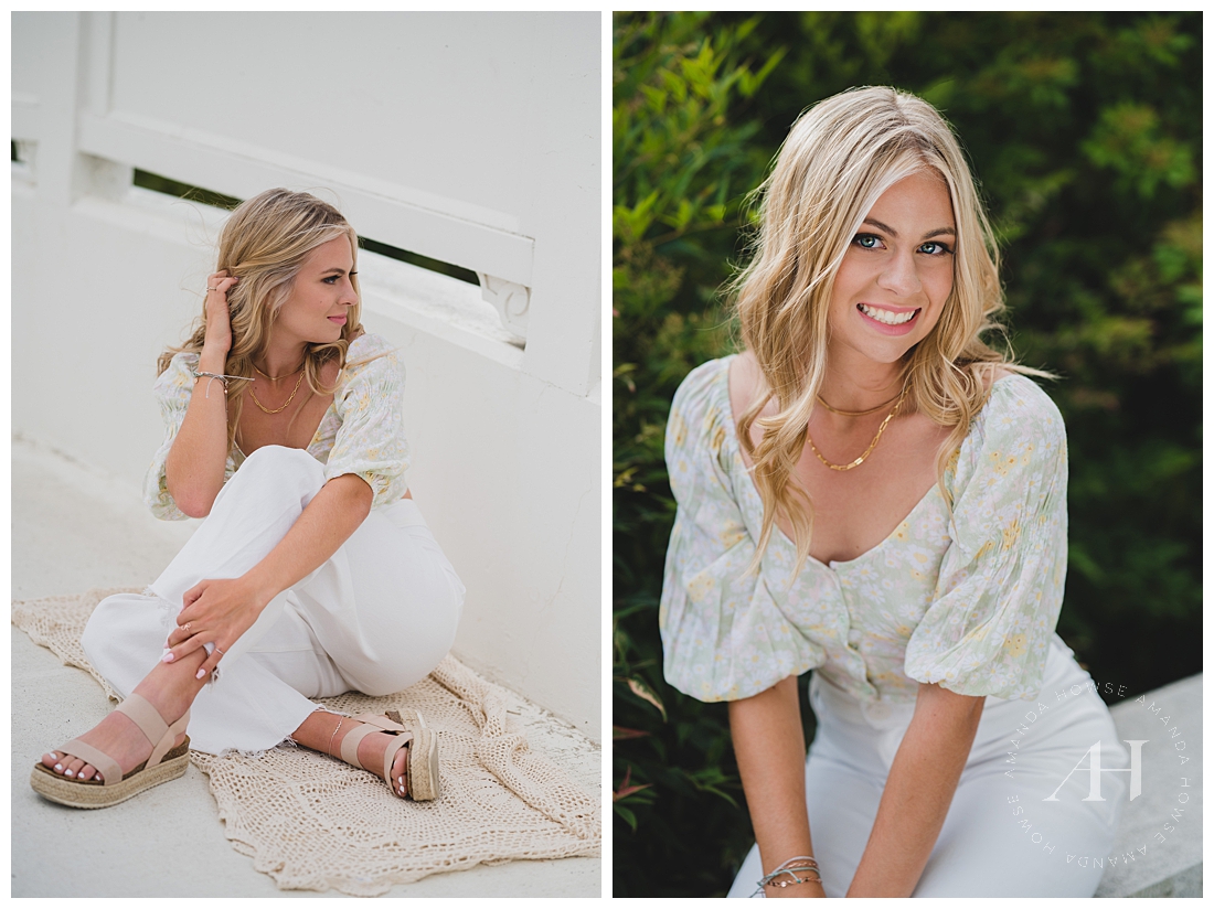 Smiley Summer Senior Portraits | Light Green Flowy Fit | Photographed by the Best Tacoma Senior Photographer Amanda Howse Photography