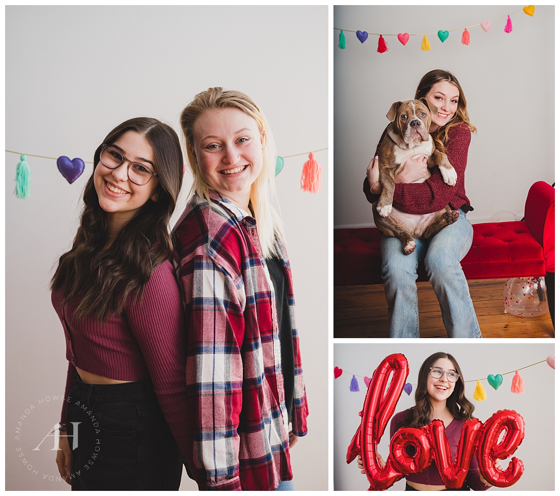 Puppy Love Portraits | Valentine's Day Balloons, Posing with Pets | Photographed by the Best Tacoma Senior Portrait Photographer Amanda Howse Photography