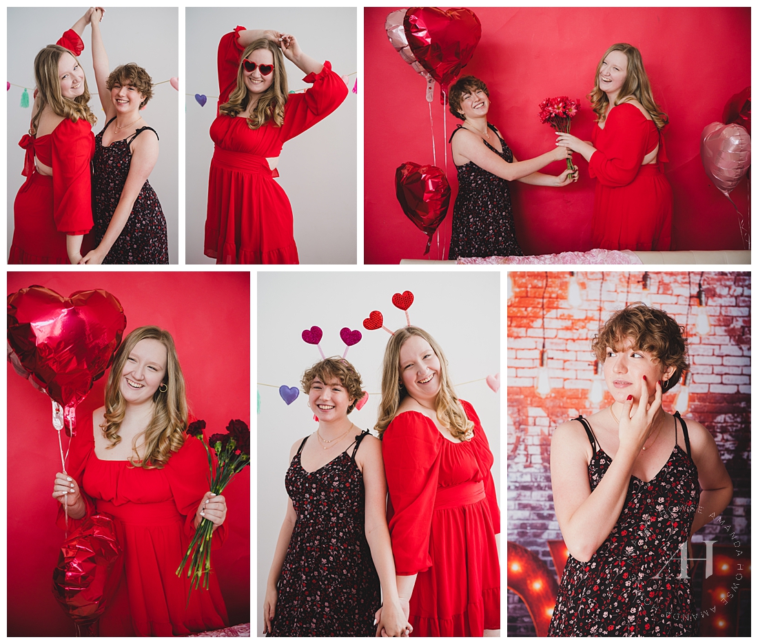 February Fun BFF Photoshoot Montage | Red Hearts, Galantine's Day Ideas | Photographed by the Best Tacoma Senior Portrait Photographer Amanda Howse Photography