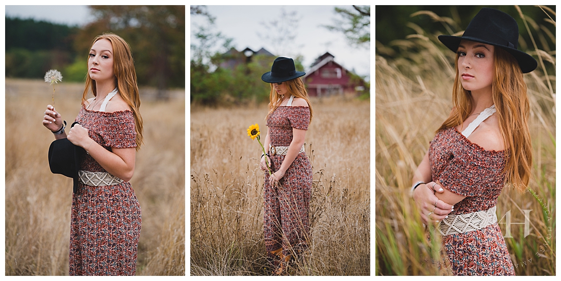 Redhead in Golden Summer Field | Trendy Summer Senior Location Ideas, Modern Country Vibes | Photographed by the Best Tacoma Senior Photographer Amanda Howse Photography