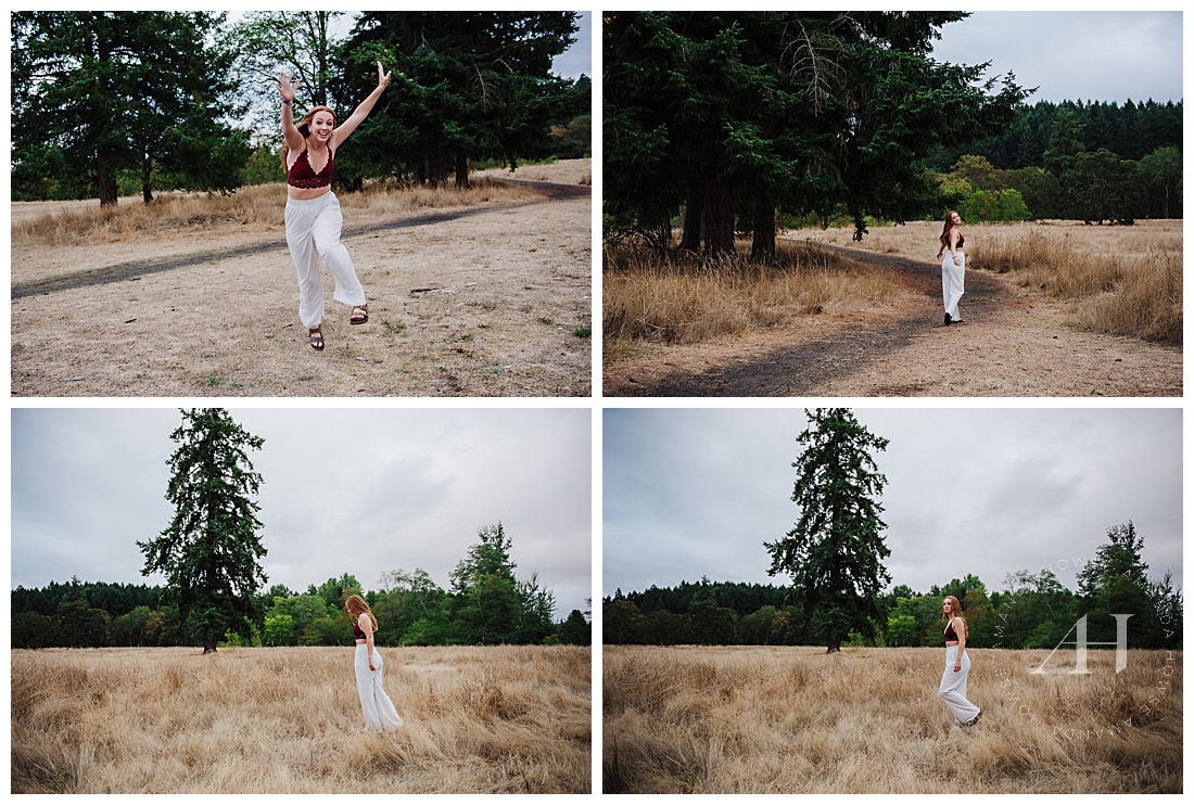 Fun and Relaxed Senior Portraits | Active Outdoor Photoshoot, Golden Grass Field | Photographed by the Best Tacoma Senior Photographer Amanda Howse Photography