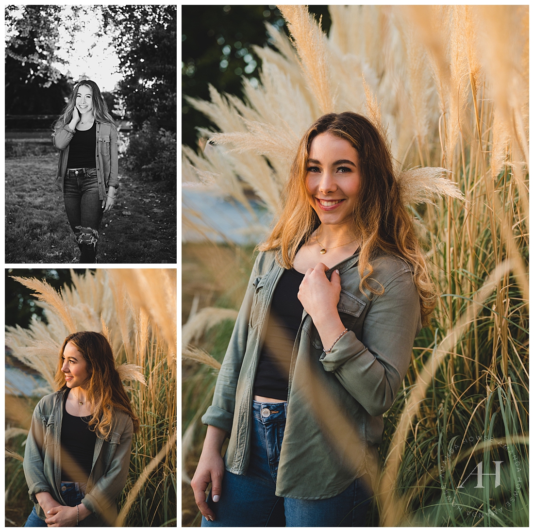 Posing with Nature at Wild Hearts Farm | Tall Dried Grass Senior Portraits, Rustic Photoshoot Ideas, Modern Country Vibes | Photographed by the Best Tacoma Senior Photographer Amanda Howse Photography