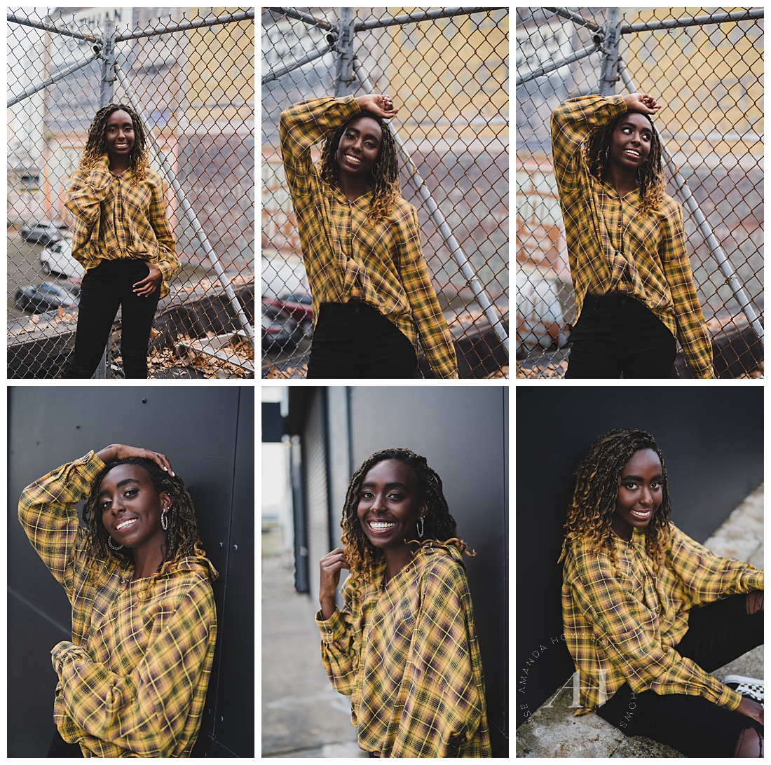 Urban Senior Session | Yellow Flannel and Black Jeans Outfit | Photographed by the Best Tacoma Washington Senior Photographer Amanda Howse Photography