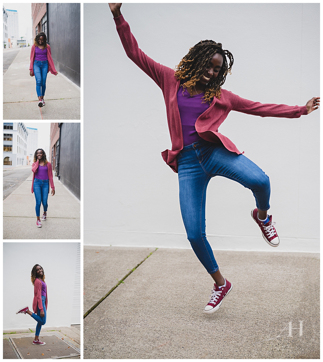 Fun Senior Portraits in the City | Cute Converse Outfit with Matching Sweater, Bright Senior Outfits | Photographed by the Best Tacoma Washington Senior Photographer Amanda Howse Photography